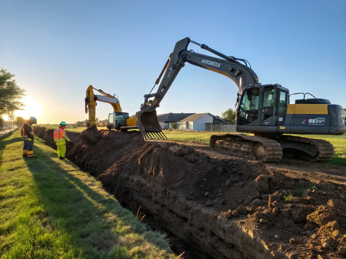 An aerial view of a construction site where Dunns Excavation & Bulk Haulage is performing site preparation and trenching, highlighting the organized and efficient workflow.